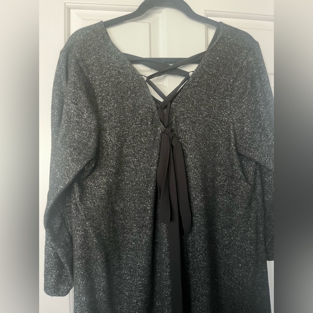 Gray Sweater Dress With Back Tie Detail